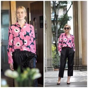 Marimekko Women's Epoksi Black Leather Pants Trousers Size 40 10 NEW‎